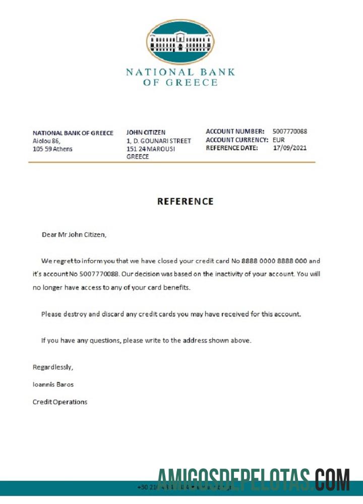 Referência de encerramento do Banco Nacional da Grécia da Grécia modelo